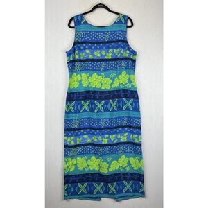 Kathie Lee Maxi Dress Womens 16 Blue Green Floral Hawaiian Tropical Sleeveless